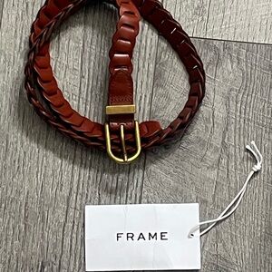 NWOT FRAME Braided Leather Belt in Chestnut with Gold Buckle ONESIZE
